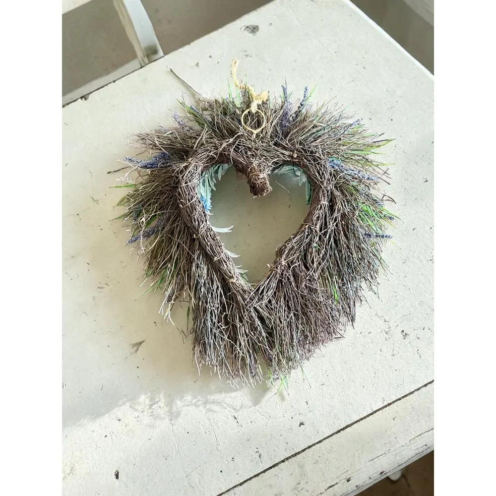 Heart Shaped Lavender Wreath-Faux Floral-Farmhouse-Cottage Door-Wedding-Purple